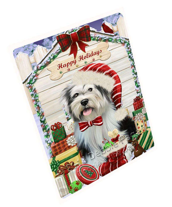 Happy Holidays Christmas Tibetan Terrier Dog House with Presents Cutting Board C58806