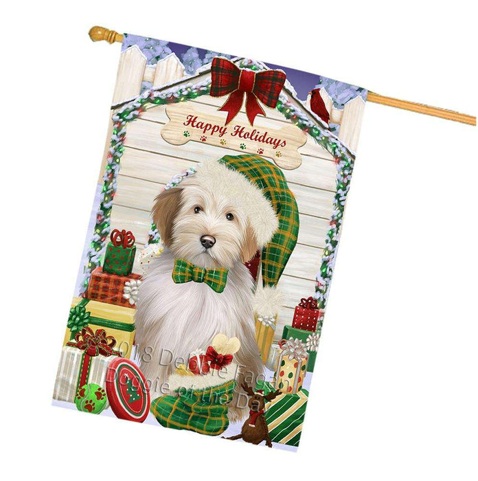 Happy Holidays Christmas Tibetan Terrier Dog House With Presents House Flag FLG51649