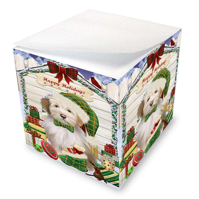 Happy Holidays Christmas Tibetan Terrier Dog House With Presents Note Cube NOC51516