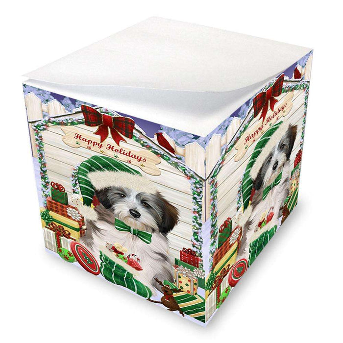 Happy Holidays Christmas Tibetan Terrier Dog House With Presents Note Cube NOC51517