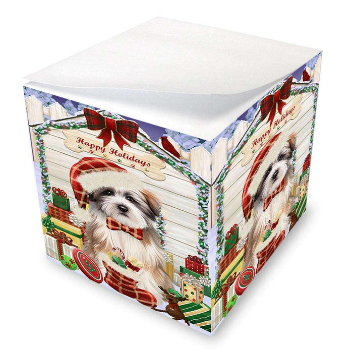 Happy Holidays Christmas Tibetan Terrier Dog House With Presents Note Cube NOC51518