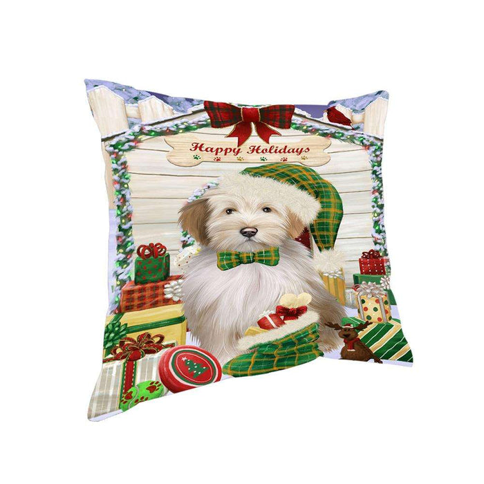 Happy Holidays Christmas Tibetan Terrier Dog House with Presents Pillow PIL62428