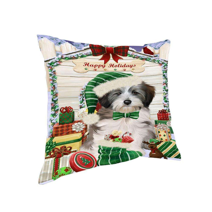Happy Holidays Christmas Tibetan Terrier Dog House with Presents Pillow PIL62432