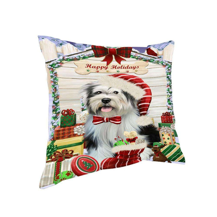Happy Holidays Christmas Tibetan Terrier Dog House with Presents Pillow PIL62440