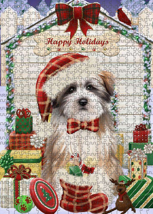 Happy Holidays Christmas Tibetan Terrier Dog House with Presents Puzzle  PUZL58641