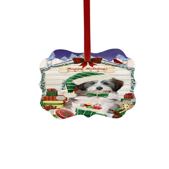 Happy Holidays Christmas Tibetan Terrier House With Presents Double-Sided Photo Benelux Christmas Ornament LOR49979