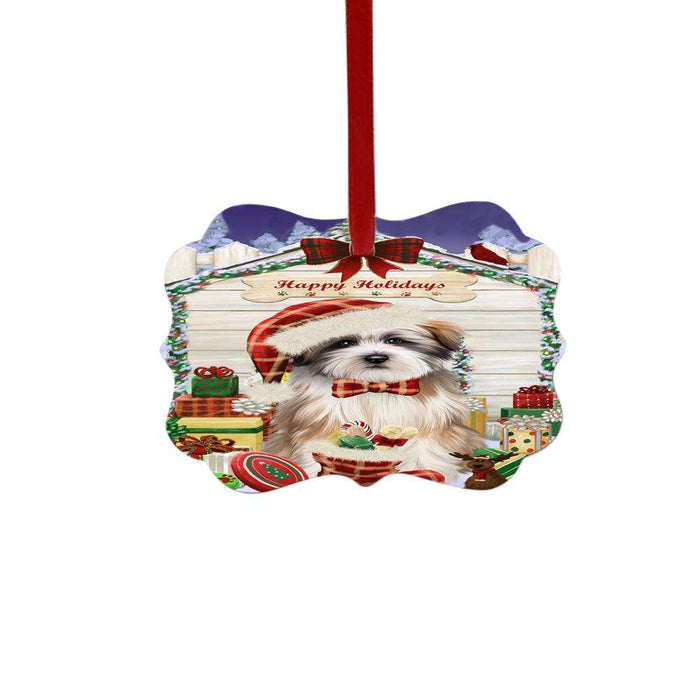 Happy Holidays Christmas Tibetan Terrier House With Presents Double-Sided Photo Benelux Christmas Ornament LOR49980