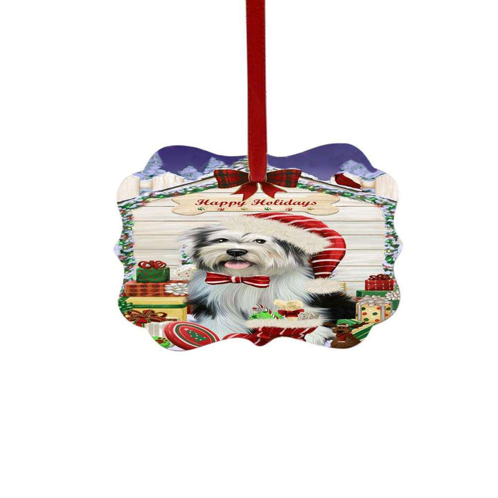 Happy Holidays Christmas Tibetan Terrier House With Presents Double-Sided Photo Benelux Christmas Ornament LOR49981