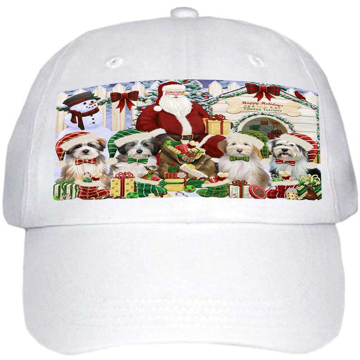 Happy Holidays Christmas Tibetan Terriers Dog House Gathering Ball Hat Cap HAT58140