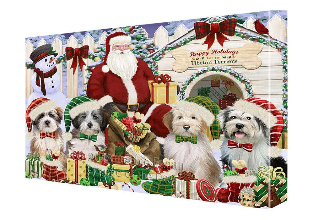 Happy Holidays Christmas Tibetan Terriers Dog House Gathering Canvas Print Wall Art Décor CVS80486