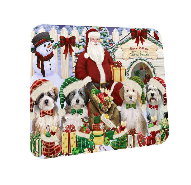 Happy Holidays Christmas Tibetan Terriers Dog House Gathering Coasters Set of 4 CST51428