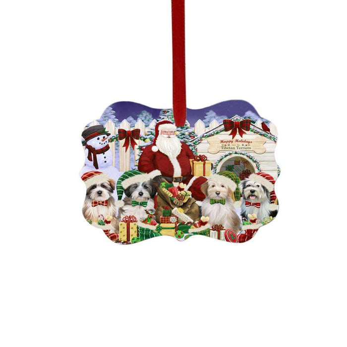 Happy Holidays Christmas Tibetan Terriers Dog House Gathering Double-Sided Photo Benelux Christmas Ornament LOR49731