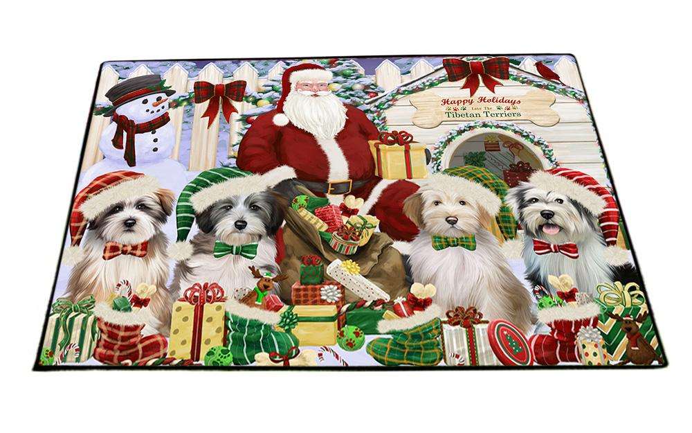 Happy Holidays Christmas Tibetan Terriers Dog House Gathering Floormat FLMS51162