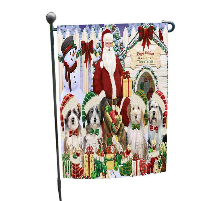 Happy Holidays Christmas Tibetan Terriers Dog House Gathering Garden Flag GFLG51466