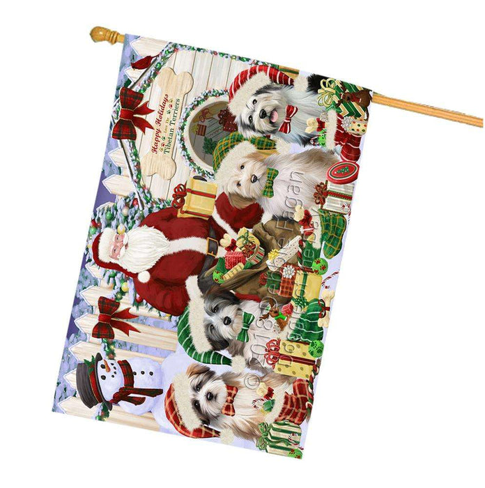 Happy Holidays Christmas Tibetan Terriers Dog House Gathering House Flag FLG51602