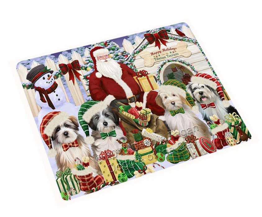 Happy Holidays Christmas Tibetan Terriers Dog House Gathering Magnet Mini (3.5" x 2") MAG58656