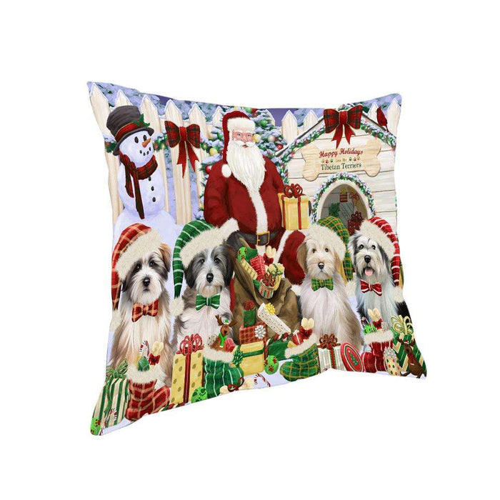 Happy Holidays Christmas Tibetan Terriers Dog House Gathering Pillow PIL62240