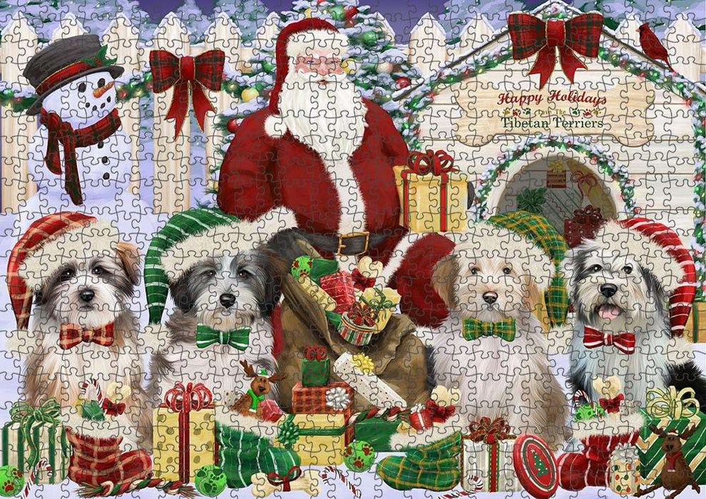 Happy Holidays Christmas Tibetan Terriers Dog House Gathering Puzzle  PUZL58494