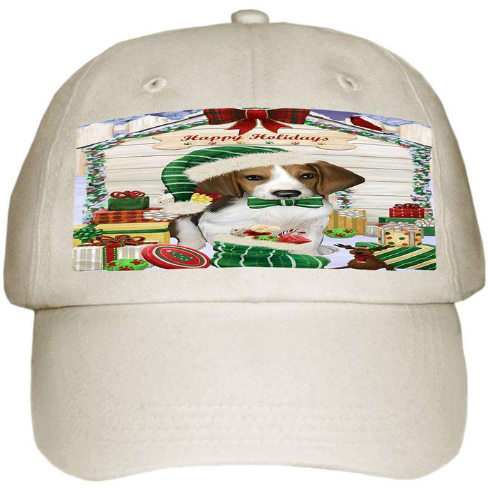 Happy Holidays Christmas Treeing Walker Coonhound Dog House with Presents Ball Hat Cap HAT58296