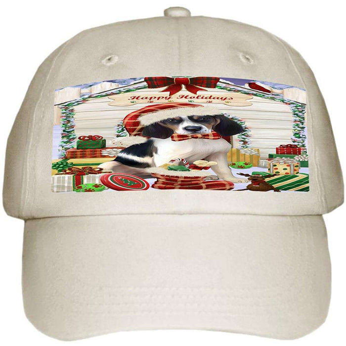 Happy Holidays Christmas Treeing Walker Coonhound Dog House with Presents Ball Hat Cap HAT58299