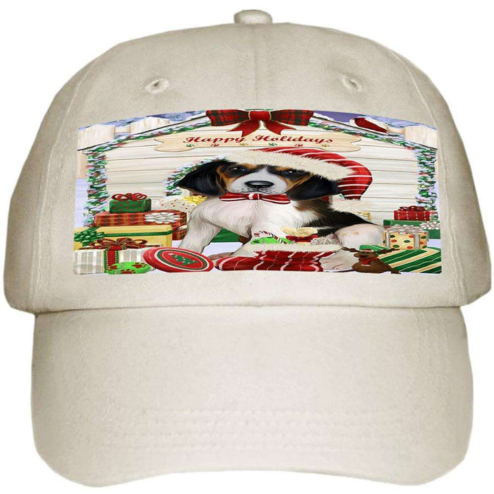 Happy Holidays Christmas Treeing Walker Coonhound Dog House with Presents Ball Hat Cap HAT58302