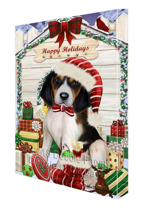 Happy Holidays Christmas Treeing Walker Coonhound Dog House with Presents Canvas Print Wall Art Décor CVS80972