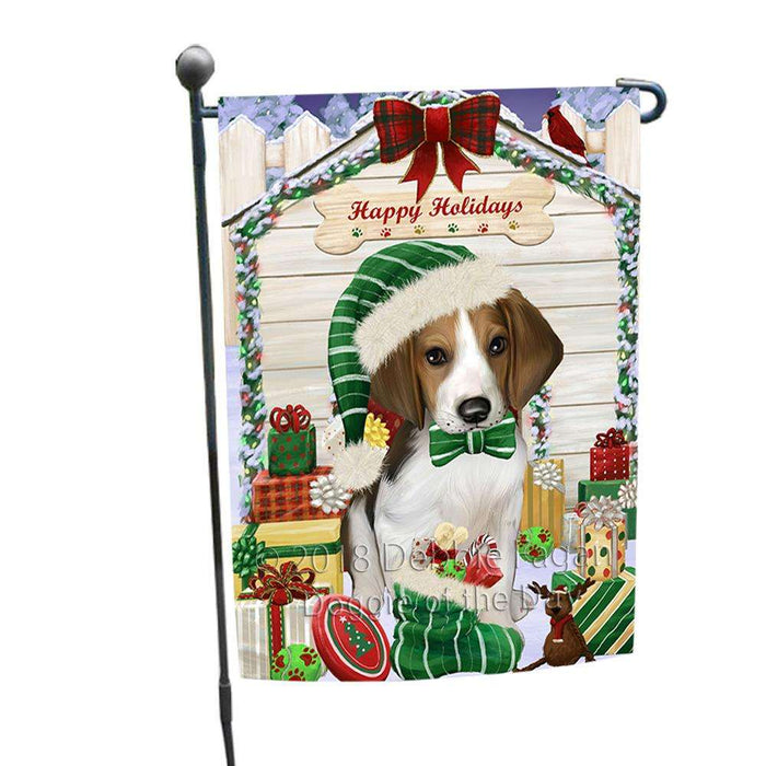 Happy Holidays Christmas Treeing Walker Coonhound Dog House With Presents Garden Flag GFLG51518