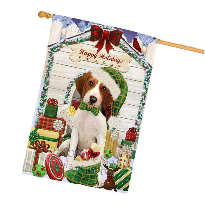 Happy Holidays Christmas Treeing Walker Coonhound Dog House With Presents House Flag FLG51653