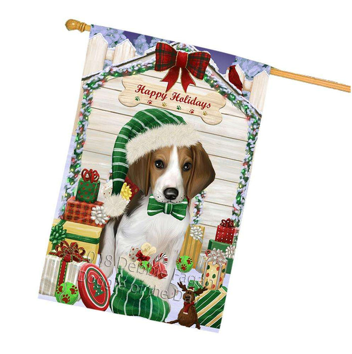 Happy Holidays Christmas Treeing Walker Coonhound Dog House With Presents House Flag FLG51654