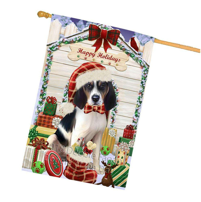 Happy Holidays Christmas Treeing Walker Coonhound Dog House With Presents House Flag FLG51655
