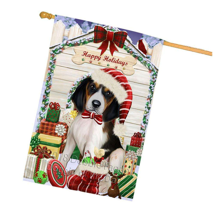 Happy Holidays Christmas Treeing Walker Coonhound Dog House With Presents House Flag FLG51656