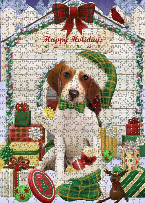Happy Holidays Christmas Treeing Walker Coonhound Dog House with Presents Puzzle with Photo Tin PUZL58647