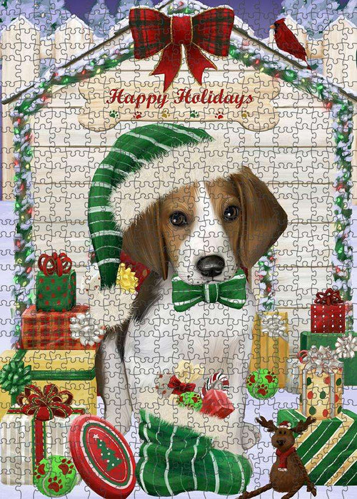 Happy Holidays Christmas Treeing Walker Coonhound Dog House with Presents Puzzle with Photo Tin PUZL58650