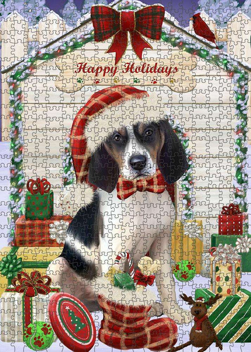 Happy Holidays Christmas Treeing Walker Coonhound Dog House with Presents Puzzle with Photo Tin PUZL58653