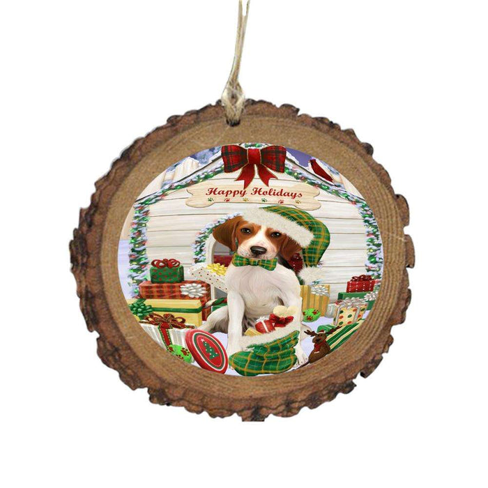 Happy Holidays Christmas Treeing Walker Coonhound House With Presents Wooden Christmas Ornament WOR49982