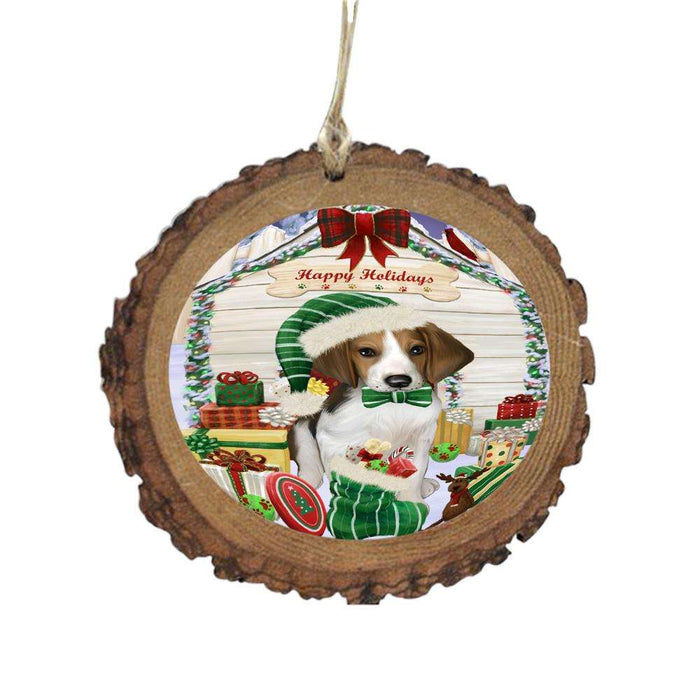 Happy Holidays Christmas Treeing Walker Coonhound House With Presents Wooden Christmas Ornament WOR49983