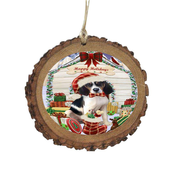 Happy Holidays Christmas Treeing Walker Coonhound House With Presents Wooden Christmas Ornament WOR49984