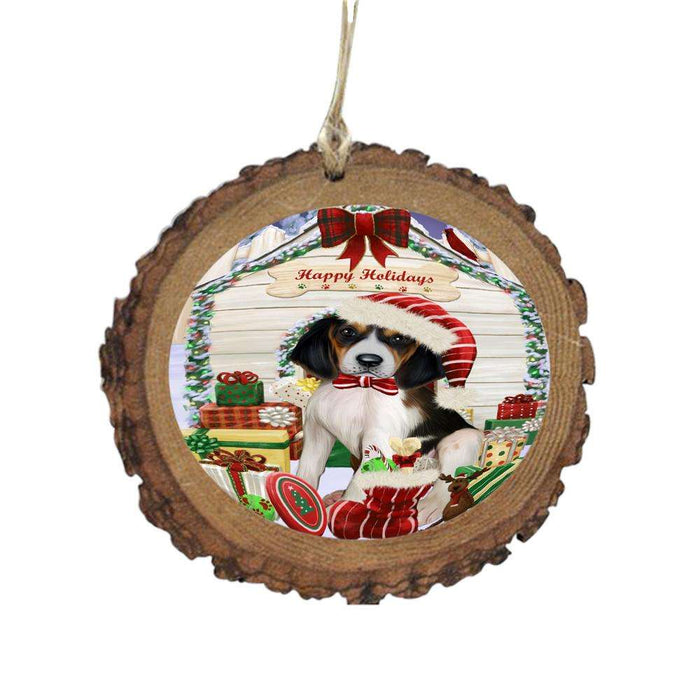 Happy Holidays Christmas Treeing Walker Coonhound House With Presents Wooden Christmas Ornament WOR49985
