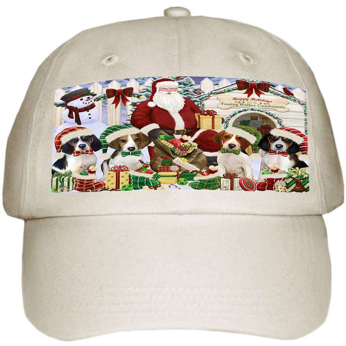 Happy Holidays Christmas Treeing Walker Coonhounds Dog House Gathering Ball Hat Cap HAT58143