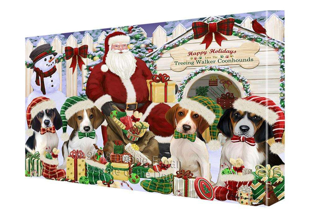 Happy Holidays Christmas Treeing Walker Coonhounds Dog House Gathering Canvas Print Wall Art Décor CVS80495