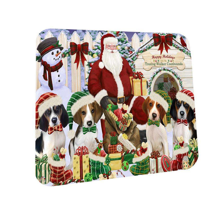 Happy Holidays Christmas Treeing Walker Coonhounds Dog House Gathering Coasters Set of 4 CST51429