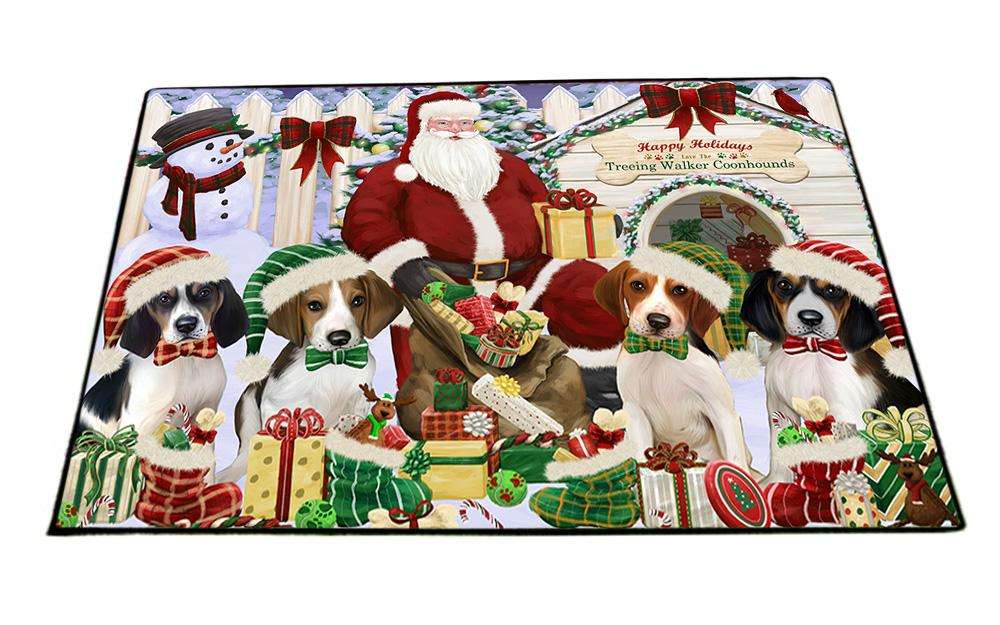 Happy Holidays Christmas Treeing Walker Coonhounds Dog House Gathering Floormat FLMS51165
