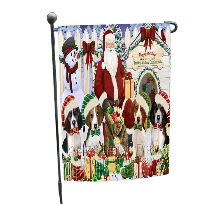 Happy Holidays Christmas Treeing Walker Coonhounds Dog House Gathering Garden Flag GFLG51467