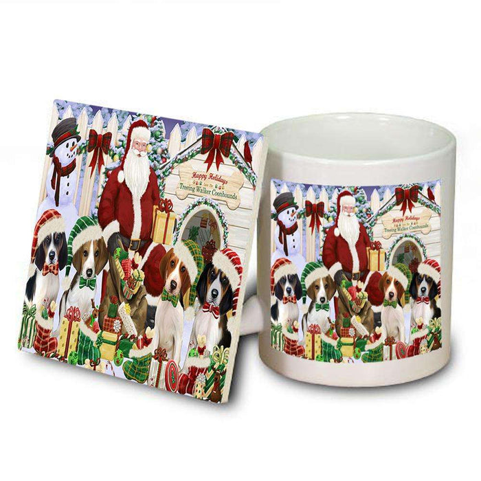 Happy Holidays Christmas Treeing Walker Coonhounds Dog House Gathering Mug and Coaster Set MUC51462