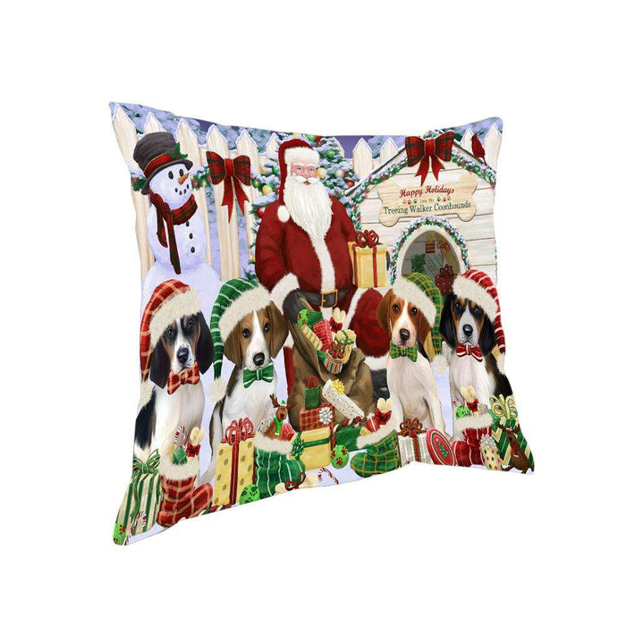 Happy Holidays Christmas Treeing Walker Coonhounds Dog House Gathering Pillow PIL62244