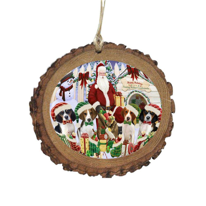 Happy Holidays Christmas Treeing Walker Coonhounds Dog House Gathering Wooden Christmas Ornament WOR49732
