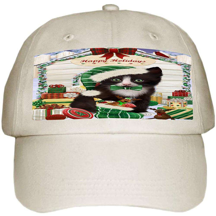 Happy Holidays Christmas Tuxedo Cat With Presents Ball Hat Cap HAT61806