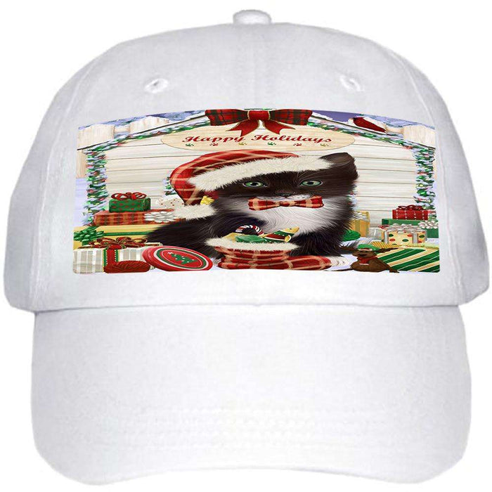 Happy Holidays Christmas Tuxedo Cat With Presents Ball Hat Cap HAT61809
