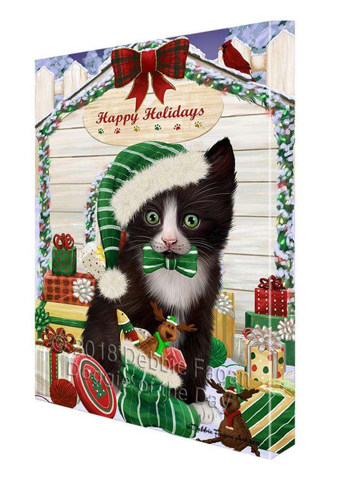 Happy Holidays Christmas Tuxedo Cat With Presents Canvas Print Wall Art Décor CVS91016