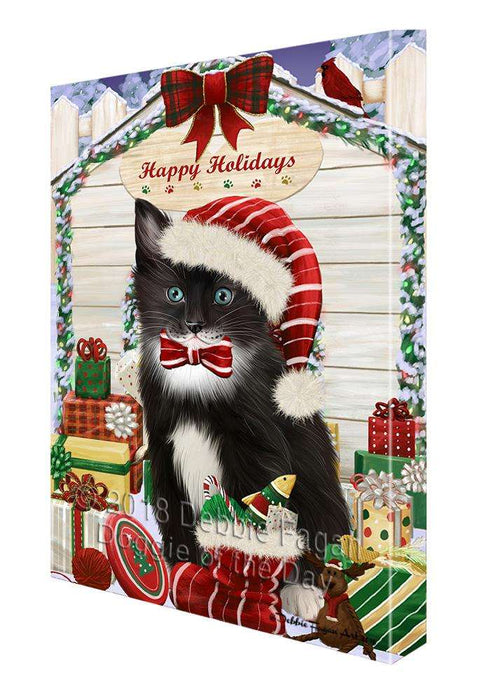 Happy Holidays Christmas Tuxedo Cat With Presents Canvas Print Wall Art Décor CVS91034